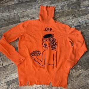 Riccardo Comi Ripped Distressed Sweater Orange Knit Wear Italy  Size 50/ XL